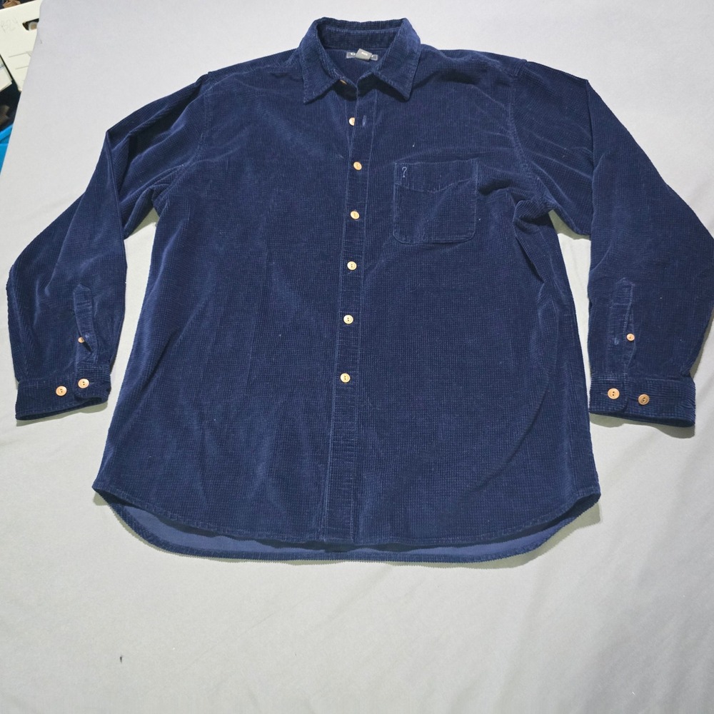 Vintage Guess Corduroy Shirt Mens XL Navy Blue Long Sleeve Button Down USA